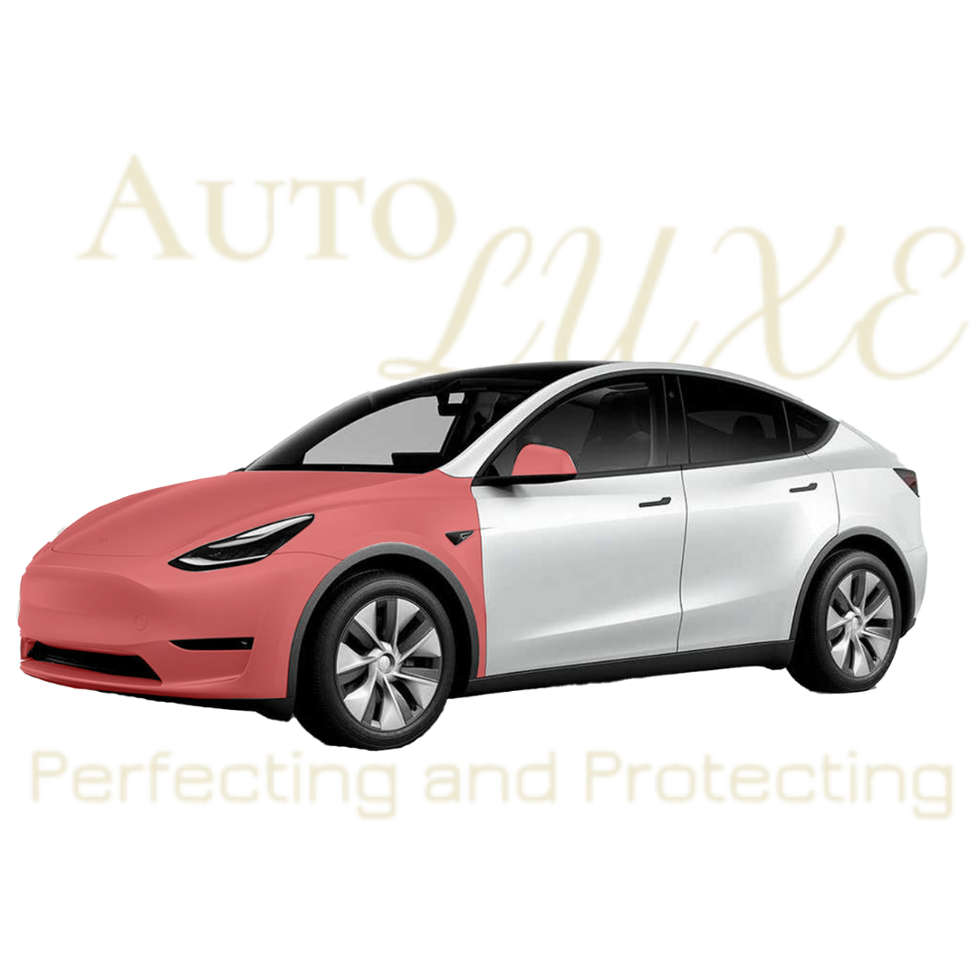Vehicle diagram showing full front paint protection film coverage on hood, fenders and bumper